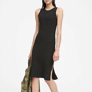 NEW WITH TAG BANANA REPUBLIC BLACK MIDI RIBBED TANK DRESS PETITE S!!